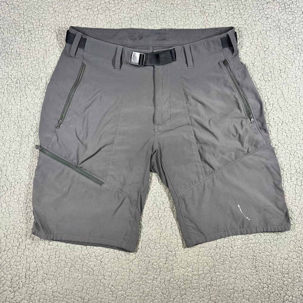 Mountain Hardwear Mens Gray Hiking Shorts Integrated Belt Zipper Pockets 32